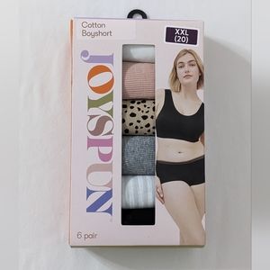 Joyspun Women's Cotton Boyshorts, 6 Pairs, Size XXL(20), NEW